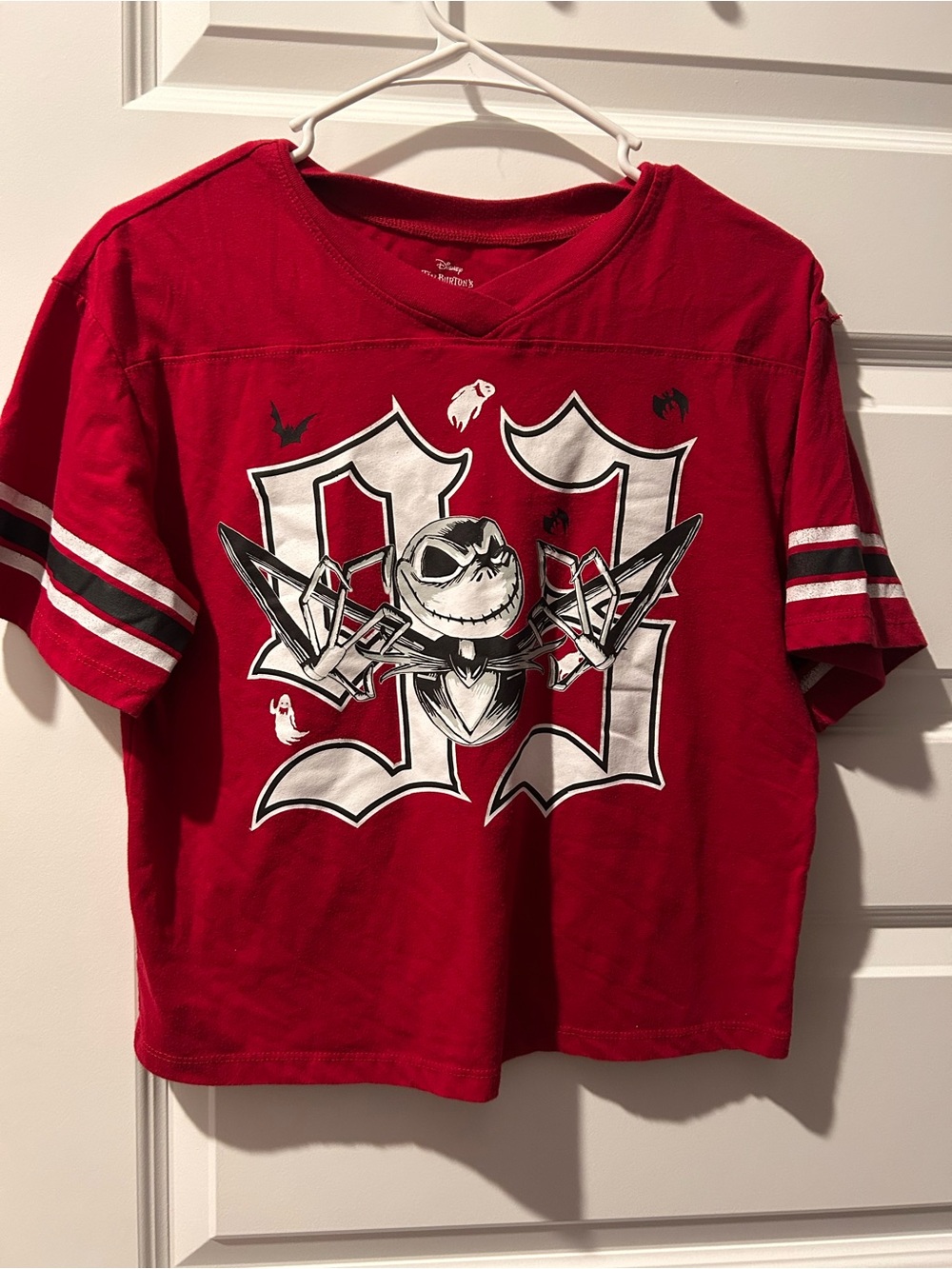 Disney Nightmare Before Christmas Red Crop Tee with Jack Skellington Graphic